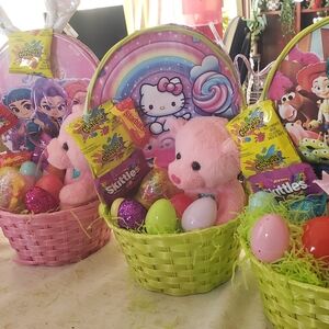 Hello Kitty Pink Plush Easter Basket - Pink & Lime